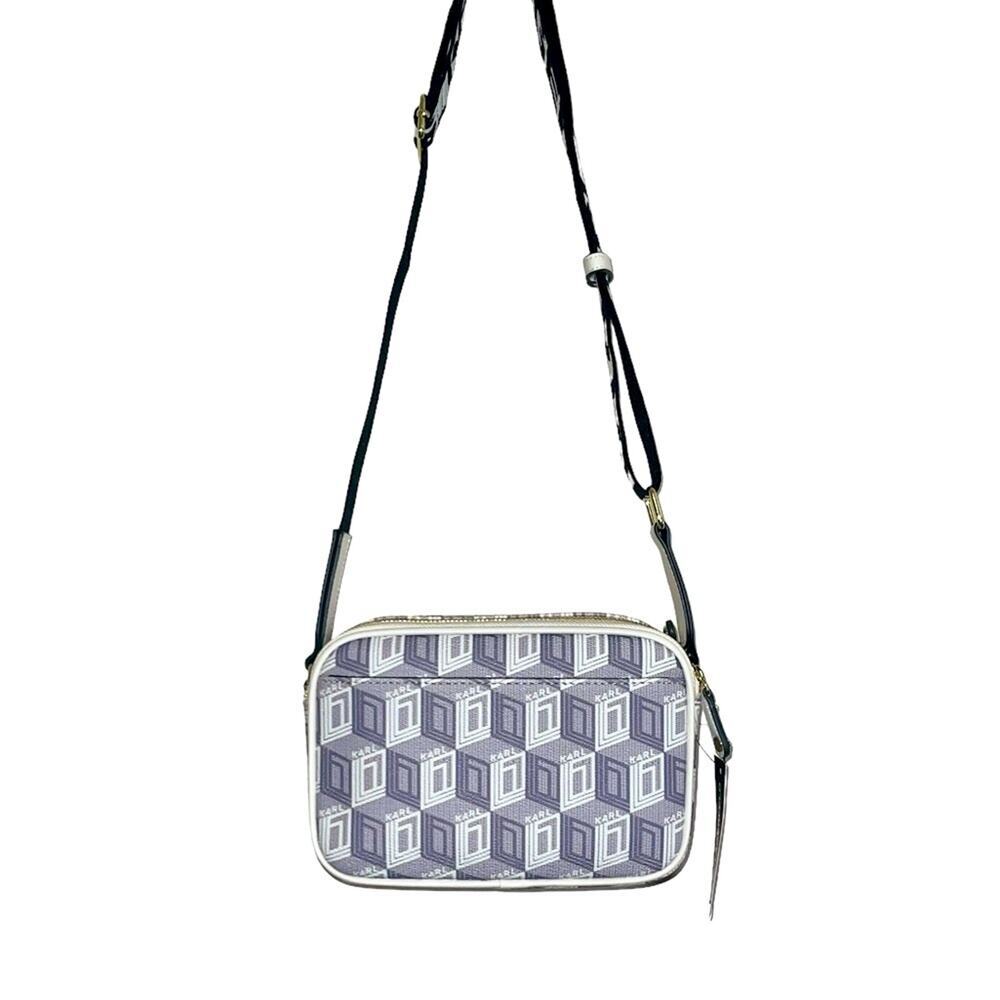 KARL LAGERFELD PARIS Maybelle Geometric Pattern Crossbody Purse White Gray - Picture 7 of 7